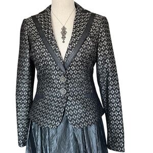 Kay Unger Black & Silver Shimmer Evening Blazer Jacket  Rhinestone Buttons SZ 6